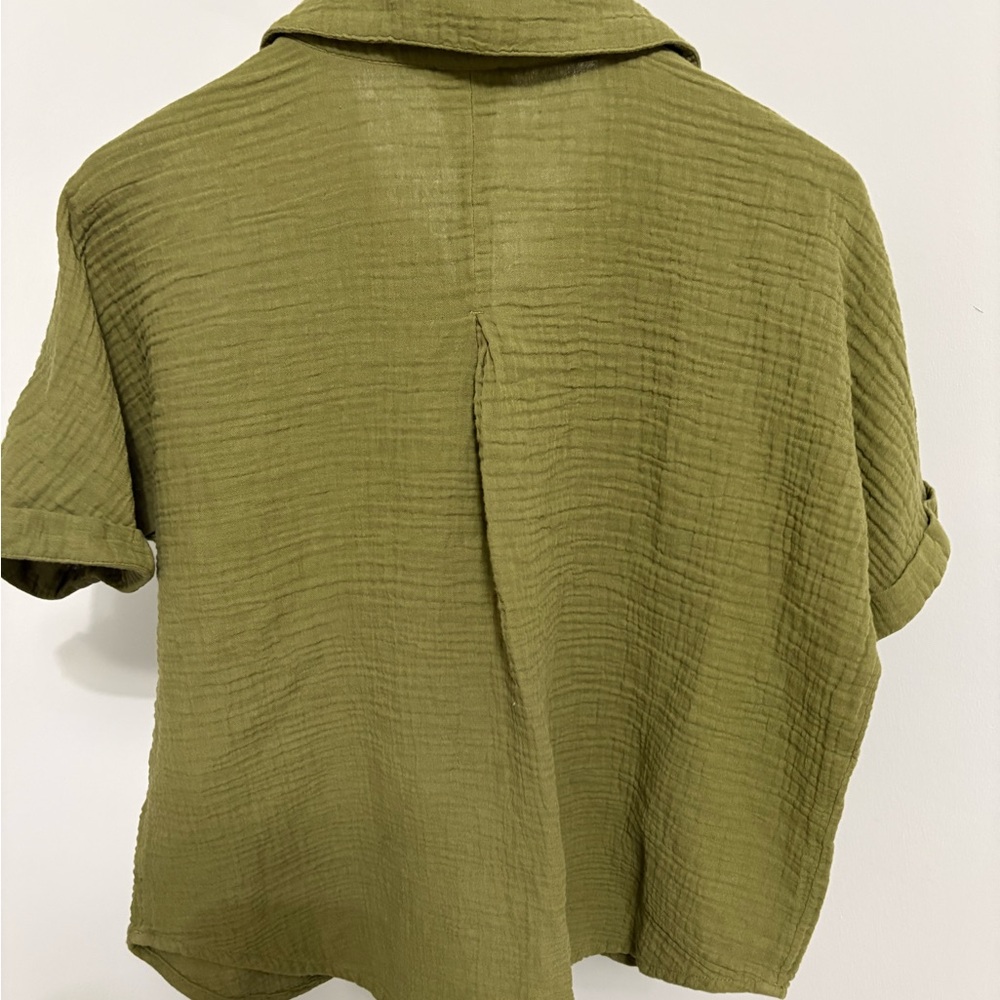 Sundance Mona Gauze Camp Shirt Olive Green Boho Coastal Grandma Sz S - Picture 4 of 8
